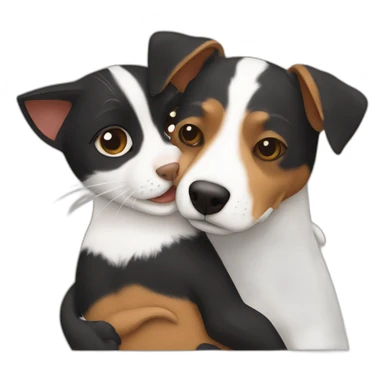 Black tabby cat hugging brown Jack Russell dog hugging sticker