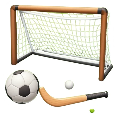 field hockey stick and ball on green grass field with goalposts sticker