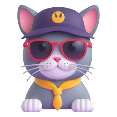 cat wearing sunglasses and a hat sticker
