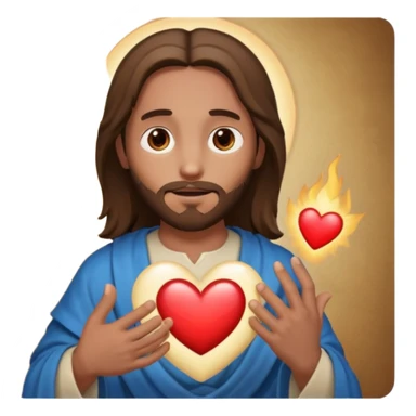jesus holding a glowing heart emoji. make his eyes brown, and make him look safe. sticker
