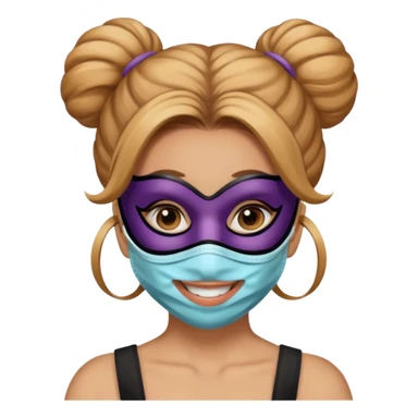 bun haired woman with mask sticker