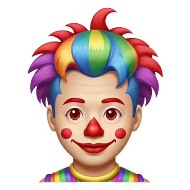 chinese man with rainbow clown hair and a red nose sticker