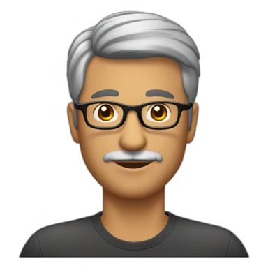 Hombre 40 años, cabello negro y algunas canas, con lentes, pelo corto, sin barba ni bigote, con camisa sticker