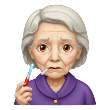 sick old woman with thermometer on her mouth sticker