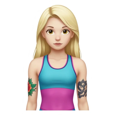girl with long blonde hair and tattoos and an athletic ginger girl colorful clothes sticker
