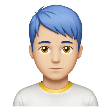 Make me an emoji that has a guy with a white shirt and yellow tape around the shirt with brown and blue hair  sticker