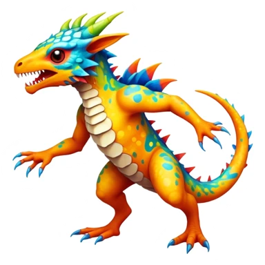 a vibrant colorful edgy vernid-fionbri-creature with splash patterns full body sticker
