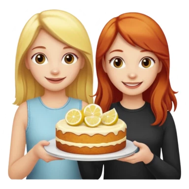 Blonde haired girl with red haired girl with lemon cake sticker
