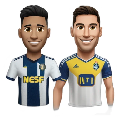 Realistic Messi wearing inter Miami football shirt and realistic Cristiano Ronaldo wearing Al-Nassr football shirt sticker