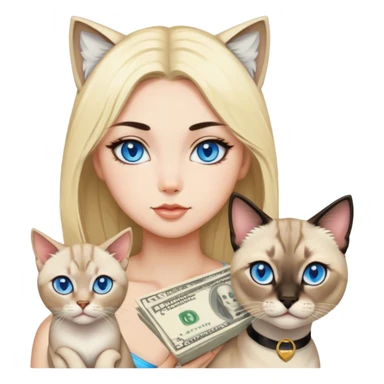 point lynx siamese cat with blue eyes and a girl with black hair and blonde money pieces in the front of the hair sticker