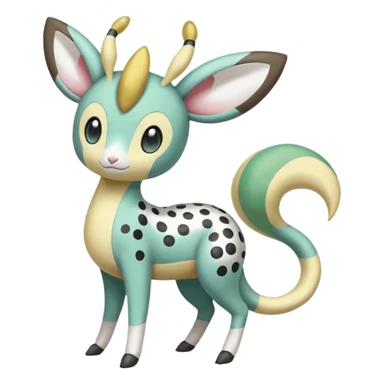 Blushing Spotted Dotted randomly Splash-marked Meloetta- Leavanny-Gallade-Ampharos-Inteleon-Nidoqueen-Fakémon-Pokémon-hybrid-fusion-creature, full body sticker