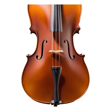 Create an elegant and refined emoji representing a Cremona 4/3F 4/4 cello with bow. The design should feature the distinctive, finely crafted body of the cello, highlighting its rich wooden finish and gracefully curved shape. The bow should be included, with visible horsehair and a polished wooden stick. Add subtle details like tuning pegs and strings to emphasize the precision and craftsmanship of the instrument. Use warm wood tones, deep brown, and soft metallic accents to reflect the high quality of the Cremona cello. The background should be transparent. sticker