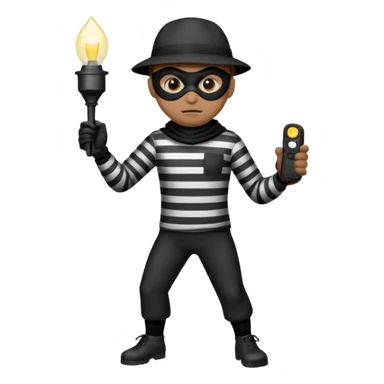 thief emoji tiptoeing with a flashlight, classic cartoon burglar look sticker