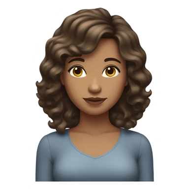 brunette girl with wavy hair and side bangs with a female desing sticker