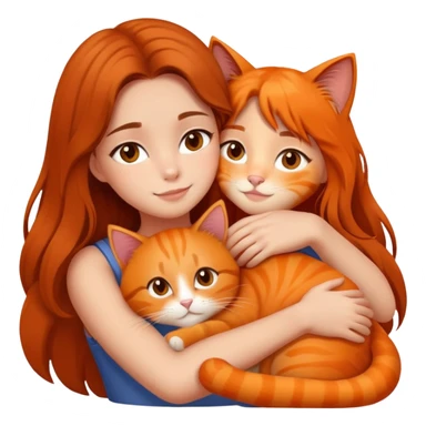 girl with long hair hugging an orange cat sticker