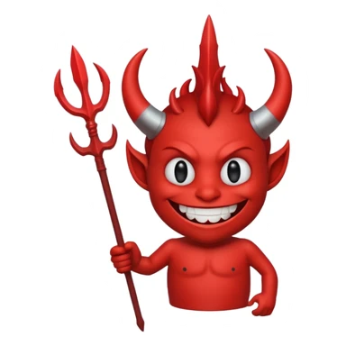 A red demon smiley face holding a trident sticker