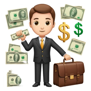 financial expert with business suit, briefcase, charts and money symbols sticker