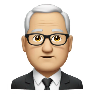Chubby man of about 60 years of age with a bald shin. Small round glasses and dark eyes. Grey hair and a double chin. Chubby pointed nose. Wearing a black suit with waistcoat and tie. sticker