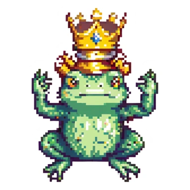 pixel art crowned frog, jumping with crown slightly tilted sticker