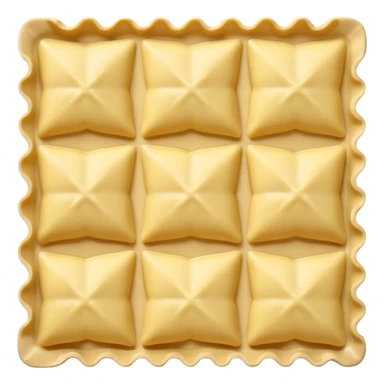raw ravioli small square sheets pale yellow crimped edges central bump smooth matte flour dusting loose scatter no plate sauce or garnish soft lighting emoji scale sticker