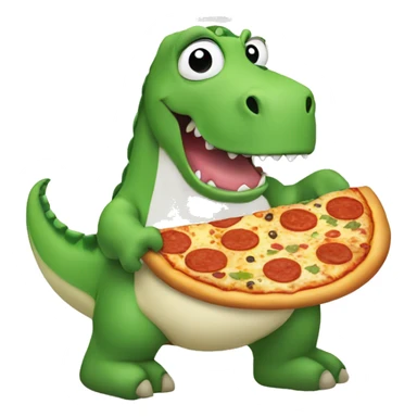 Green dinosaur eating a pizza whilst wearing pyjamas and fluffy white slippers sticker