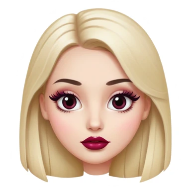 White girl with oval face, huge round black eyes, big eyelashes, berry colored lips, shiny full lips, face closeup, long straight middle-parted hair sticker