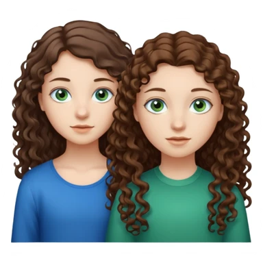 Two girls brunette one with straight long hair and blue eyes one with curly hair middle length and green eyes and the other a boy lighter brown with blue eyes sticker