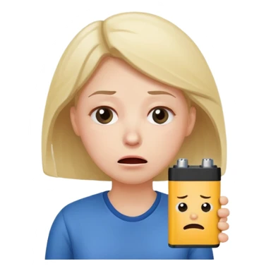 A kindergardenteacher with an empty battery icon above their head an exhausted and stressed face sticker