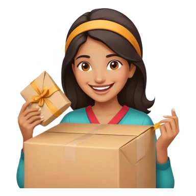 indian woman excitedly opening online purchase sticker