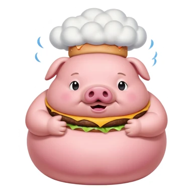 fat obese pig eating burger with fart cloud surrounding around it sticker