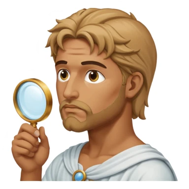 Dios griego de perfil mirando con una lupa de sticker