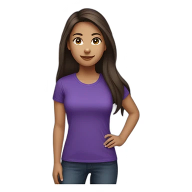 young women,dark long brown hair,using purple tshirt whith letters "4tech sticker