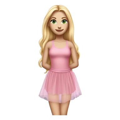Realistic White girl with Long straight blonde hair, green eyes, tattoos, full body wearing pink tulle dress sticker