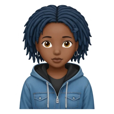 make a black girl with short black locs wearing a denim hoodie with black sleeves sticker