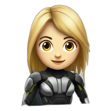 Girl developer behind his laptop with this style : Crytek Crysis Video game with nanosuit character hacker themed character sticker