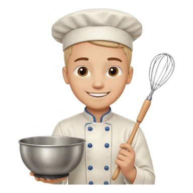 Male Young Pastry Chef – smiling, holding whisk and mixing bowl. sticker