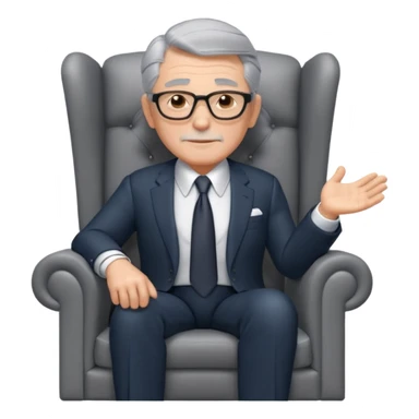 elderly businessman sitting in an armchair, wearing a formal suit and tie, gray hair, confident wise expression, corporate boss vibe, 3D cartoon style, mobile game icon style, clean background, no text, no watermark
 sticker