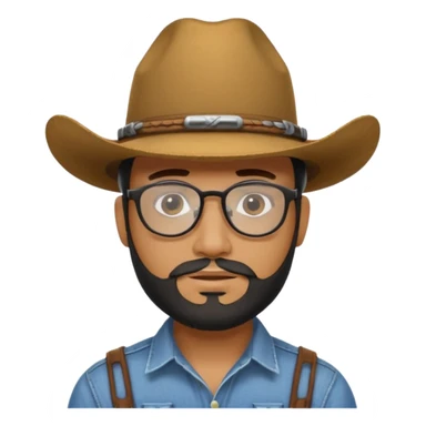Man wearing a cow boy hat and a chin strap beard and black glasses  sticker