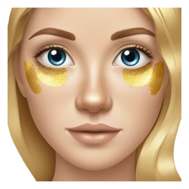 white girl with freackles, brunett hair ,blue eyes girl using Gold gel skin care patches under her eyes sticker