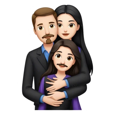 tall white man with brown hair goatee mustache hugging a pale woman with long black hair, wearing elegant clothing sticker