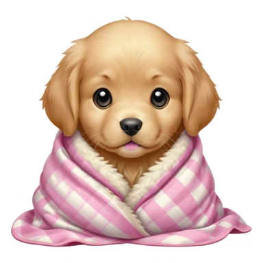 Golden retriever puppy wrapped in a pink checkered blanket  sticker