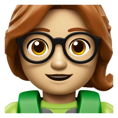 lego minifig of a 7 year old child with green glasses and dark red hair sticker