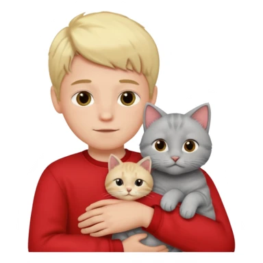 Make 1 gray cats cudling a kid that’s a boy wearing all red and he’s blond sticker