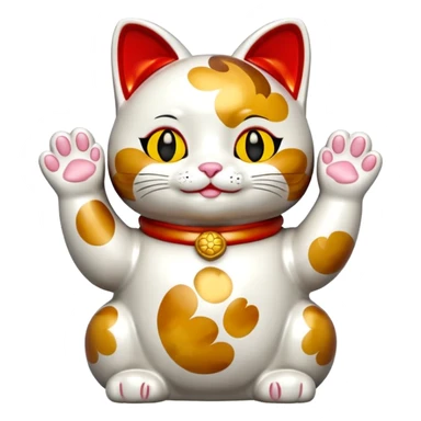 maneki neko, calico pattern, both paws raised sticker