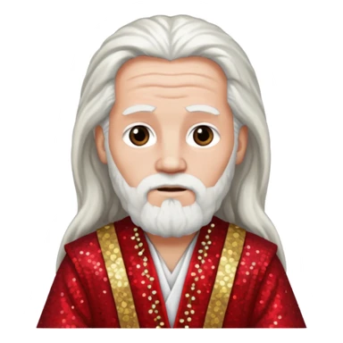 Moses from The Bible with long white hair, red sequin outfit sticker