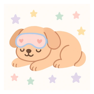 a dog with a sleep mask, peacefully napping, playful style sticker