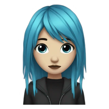 Sad emo girl, black makeup, long choppy blue hair side bangs sticker