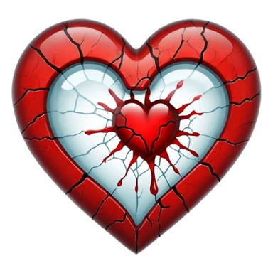 cracked glass heart with blood liquid inside, some blood seeping from cracks sticker