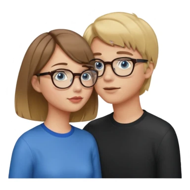 una ragazza con il caschetto marrone che bacia un ragazzo con i capelli biondi gli occhiali da vista e gli occhi azzurri sticker