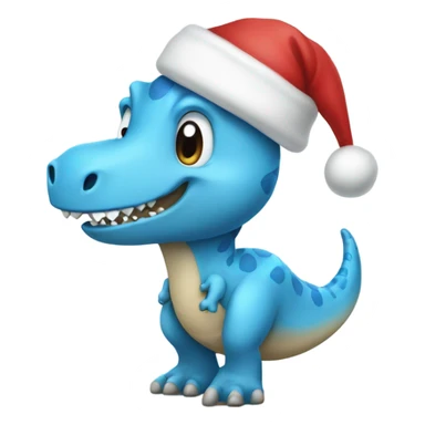 light blue dinosaur with christmas hat sticker